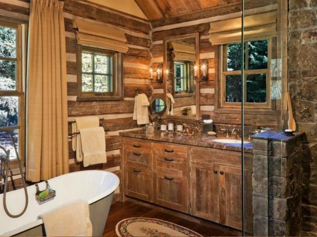 Деревянные шкафы в ванной