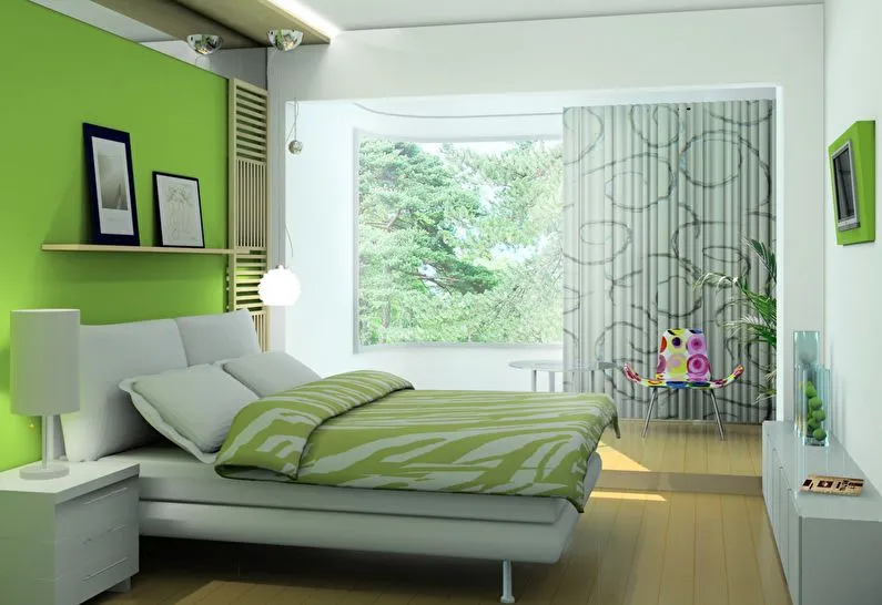 Сочетание цветов в интерьере спальни - зеленый с белым