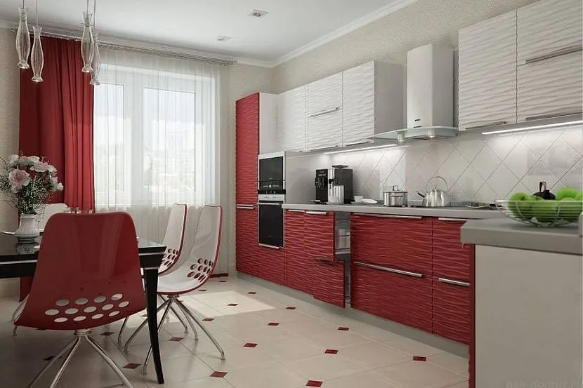 Красно-белые шторы на кухню