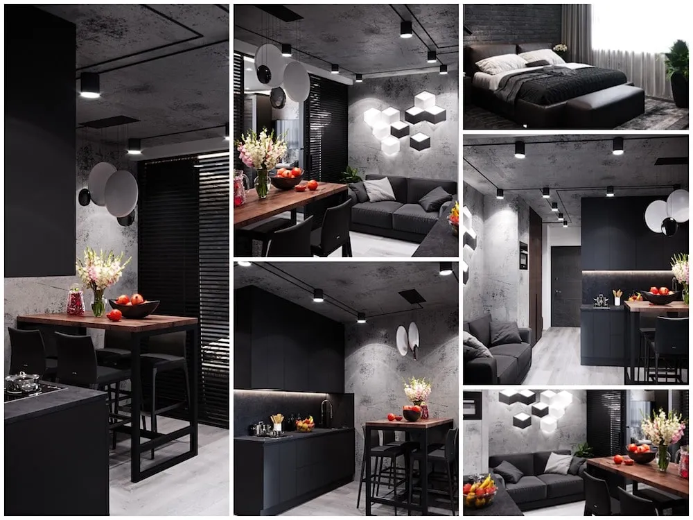 Удачное сочетание черного и серого цвета в отделке квартиры