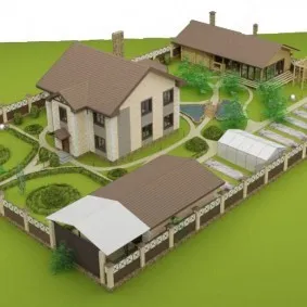 План загородного участка с домом и хозяйственными постройками